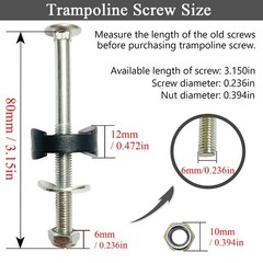 Trampoline Screws 3.15 Inch 12 PCS Anti-Loose Bolts & Nuts – Replacement Parts