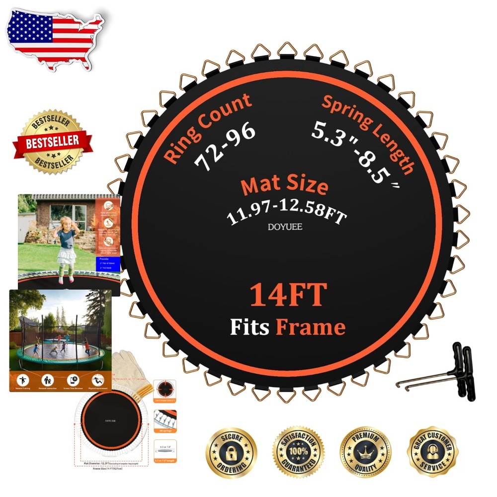 High-Strength 14ft Trampoline Mat – 88 Rings, 6.5″ Spring, Fade Resistant