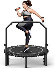 BT2 450/550LBS Mini Rebounder Trampoline for Adults with Bar, Fitness Trampoline