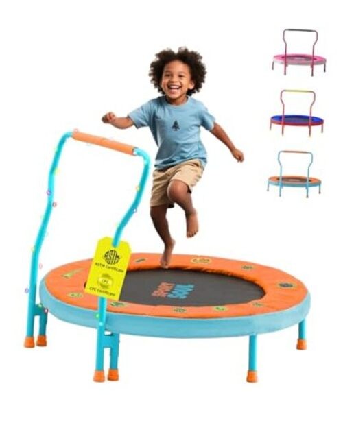 Mini Trampoline for Kids 3-6 with Super Safe Foam Handle Orange & Sky Blue