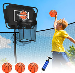 Metal Trampoline Basketball Hoop | with Mini Ball & Pump, Fits Straight & Curved
