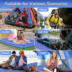 Double Sleeping Pad for Camping, Extra Thick 5 Inch Self-Inflating Full, Blue