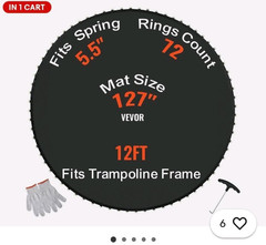 VEVOR Trampoline Jumping Mat 12ft Frame Fit 72 V-Rings 127in PP Black