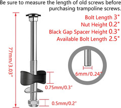 12 PCS Trampoline Screws, Long Screw Trampoline Replacement Parts, Anti-Loose Bo