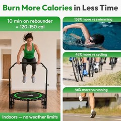Rebounder Trampoline for Adults with Bar and Elastic Bands, 450/550 40″ Green