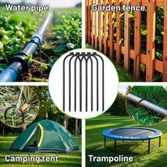 12 Inch U Shaped Heavy Duty Trampoline Stakes 10 Pack, Black Anti Rust Coated…