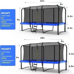 NEW 1800LBS Weight Capacity Rectangle Trampoline 10X17Ft 9X15FT 8X14FT Outdoor