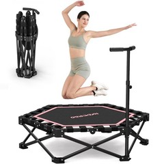 42” Foldable Mini Trampoline, Rebounder Trampoline with Adjustable Foam Hand…