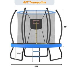 8ft 10ft Trampoline with Basketball Hoop & Ladder Outdoor Backyard Trampolines