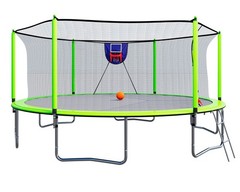 15ft Trampoline with Basketball Hoop, Inflator & Ladder, Green
