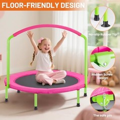 36inch Elastic Band Big Handle Toddler Trampoline for Kids Ages Pink and Green