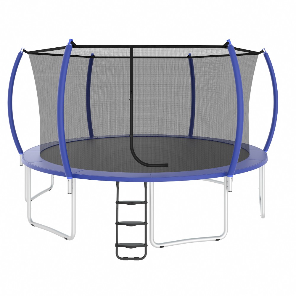 14ft Trampoline with Safety Net, Basketball Hoop – Blue