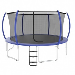 14ft Trampoline with Safety Net, Basketball Hoop – Blue