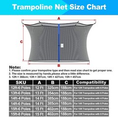 Trampoline Replacement Safety Enclosure Net for 12/13/14/15ft Round 4 6 8 Poles