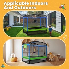 4X6FT Rectangle Trampoline with Basketball Hoop and Safety Net – Indoor/Outdoor