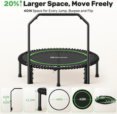 BCAN 48″ Exercise Rebounder Trampoline with Handle Quiet & Stable Bungees 550Lbs