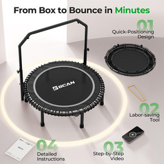 BT2 450/550LBS Mini Rebounder Trampoline for Adults with Bar, Fitness Trampoline
