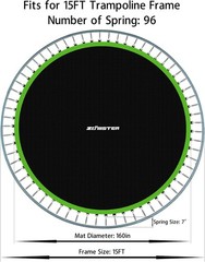 Round Trampoline Mat Replacement 15ft 96 V Hooks 7 Springs
