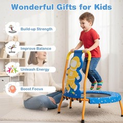 Mini Trampoline w/Foam Padded Handle & Safety Padded Cover for 3+ Years Old Kids