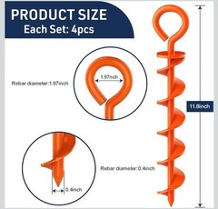Eurmax USA Canopy Stakes Steel Anchor Kit works for Dogs, Trampolines, Others