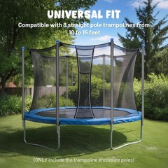 15FT Trampoline Enclosure Net & Pole Replacement for 8 Straight Poles Trampoline