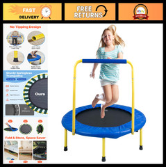 3FT Trampoline for Kids – Indoor/Outdoor Mini Jump Toy, Foldable with Foam Handl