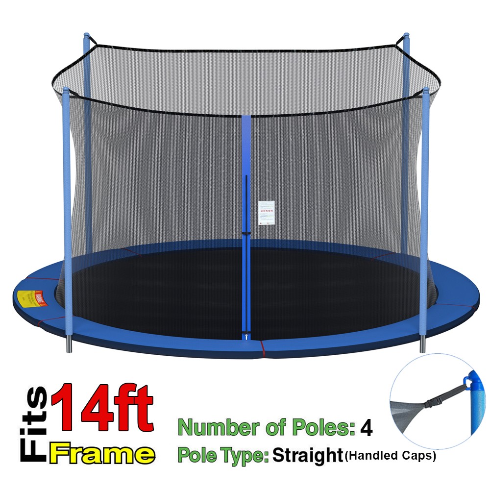 14FT Round Trampoline Safety Net Netting Replacement Fit 4 Pole Enclosure Zipper