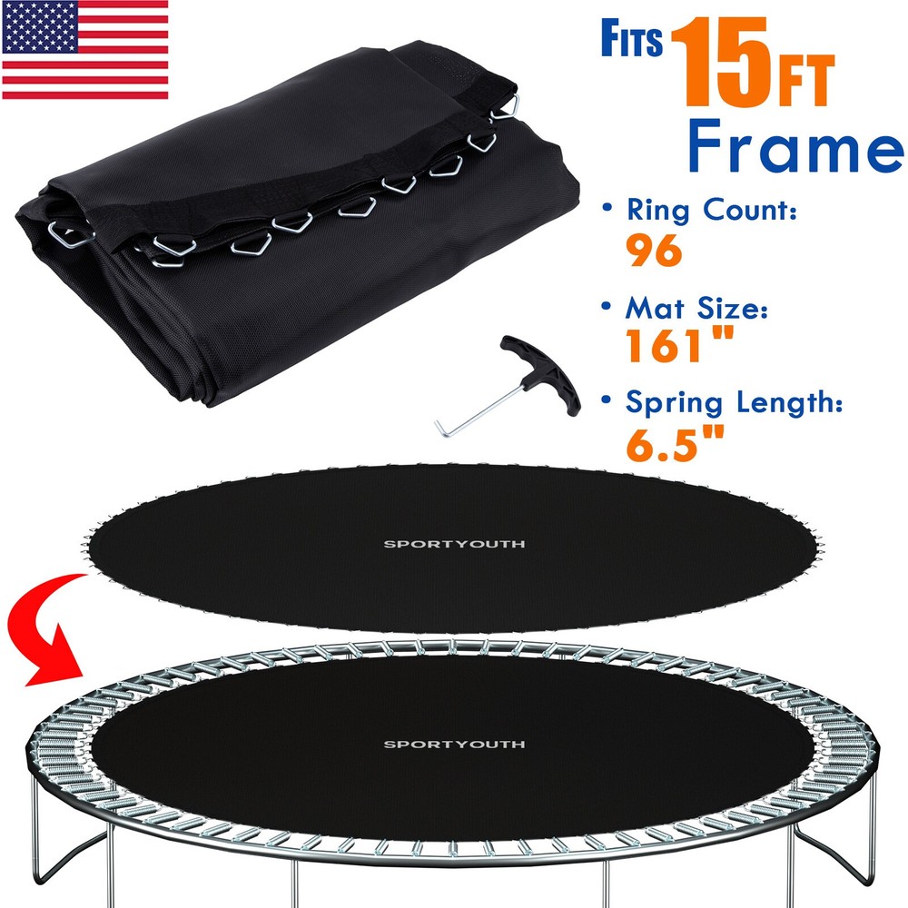Round Replacement Trampoline Mat Fits 15ft Frame 96 V-Rings 6.5-7″ Spring Length