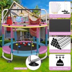 60″ Toddler Trampoline by Yozoia—Round Blue-Pink—Indoor