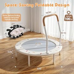 36-Inch Toddler Trampoline with Foam Handle, Foldable Indoor Outdoor White