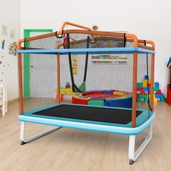 3-in-1 6FT Rectangle Kids Trampoline W/Swing Horizontal Bar & Safety Net Outdoor