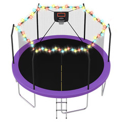 Fun Orange 14FT Trampoline w Lights & Basketball Hoop Purple