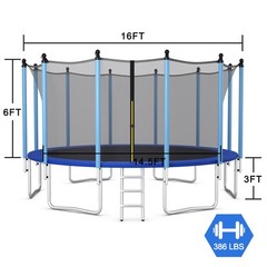 16FT Jumping Exercise Recreational Bounce Trampoline for Kids W/Safety Enclosure