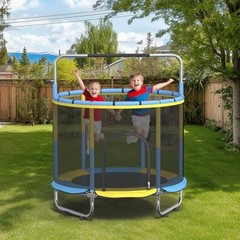 60″ Trampoline for Kids, 500lbs Capacity Indoor Outdoor Toddler Yellow-Blue