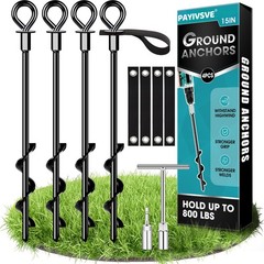 Ground Anchors Screw in 4Pcs, Trampoline Stakes Anchors with Straps Resistant…