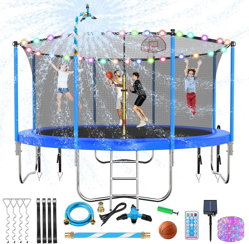 Lyromix Upgraded 16FT 15FT 14FT 12FT 10FT 8FT Trampoline Outdoor with Basketball
