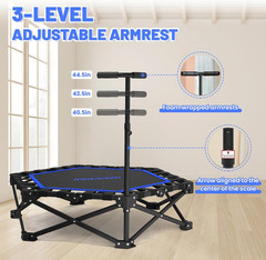 42” Foldable Mini Trampoline, Rebounder Trampoline with Adjustable Foam Handle,
