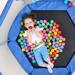 55” Toddlers Trampoline w/ Safety Enclosure Net and Balls Kids Mini Trampoline