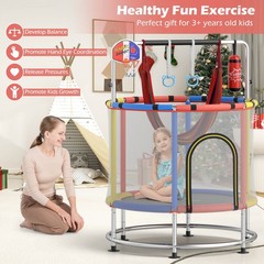 6-in-1 Kids Trampoline Combo 55″ Toddler Play Activity Center w/Hammock Red