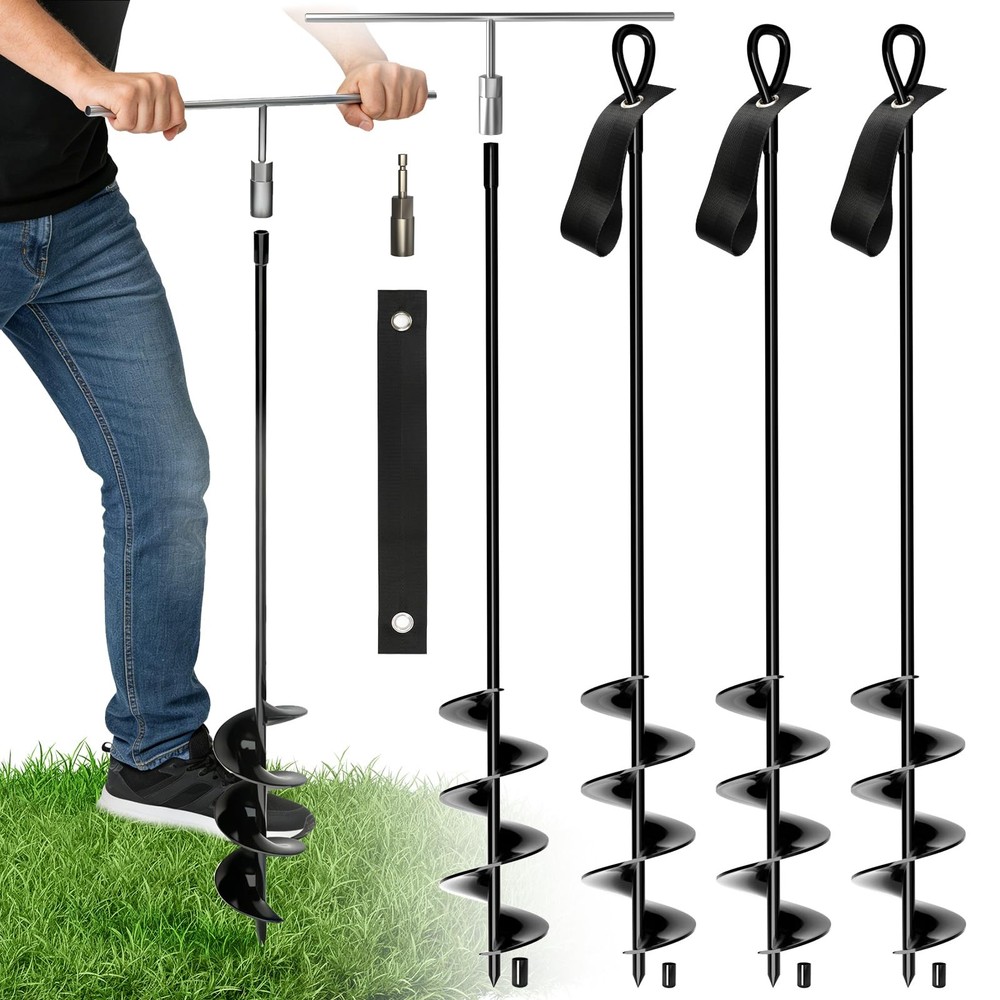 30 Inch Heavy Duty Ground Anchors Screw in, 4 Pack Spiral Trampoline Stakes w…