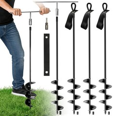 30 Inch Heavy Duty Ground Anchors Screw in, 4 Pack Spiral Trampoline Stakes w…