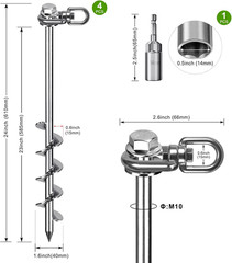 14 Inch Ground Anchors with Hex Head and 360 Degree Swivel Heavy Duty Stakes for