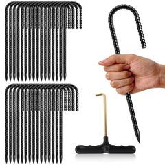 Joyhalo Ground Stakes 11.8Inch 32PCS Rebar Stakes J Hook, Heavy Duty Metal Te…