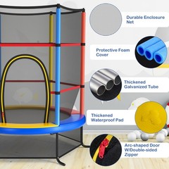 55″ Kids Trampoline Bouncing Jumping Mat Recreational Trampoline W/Enclosure Net