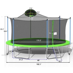 16ft Large Outdoor Trampoline with Basketball Hoop Safety Net for Kids & Adult