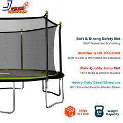 Sportspower 14′ round Trampoline with Safety Enclosure in Green and Black
