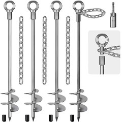 30 In. Ground Anchors Screw in with Chain, Heavy Duty Trampoline Stakes, 4-Piece