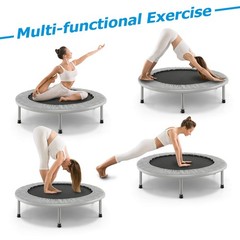 38” Folding Mini Trampoline Fitness Rebounder w/ Safety Pad Silver & Black