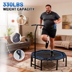48″ Gym Mini Rebounder Trampoline for Adults Fitness with Adjustable Handle Bar