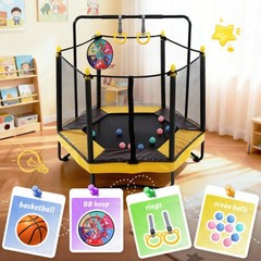 54 Inch Trampoline for Kids with Enclosure, Indoor & Outdoor Toddler Trampoline